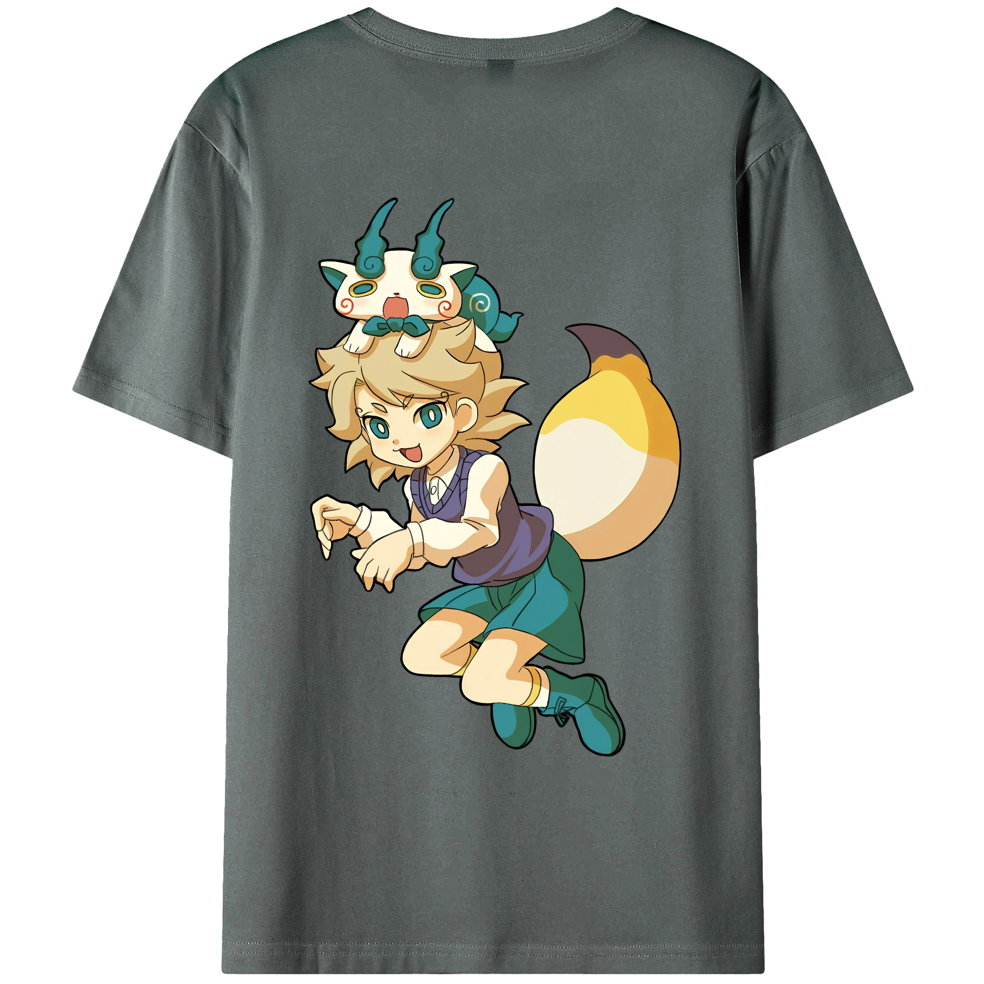 （画像用） 妖怪ウォッチ Yo-kai Watch 綿100％ メンズ半袖Tシャツ（バックプリント） 通気性